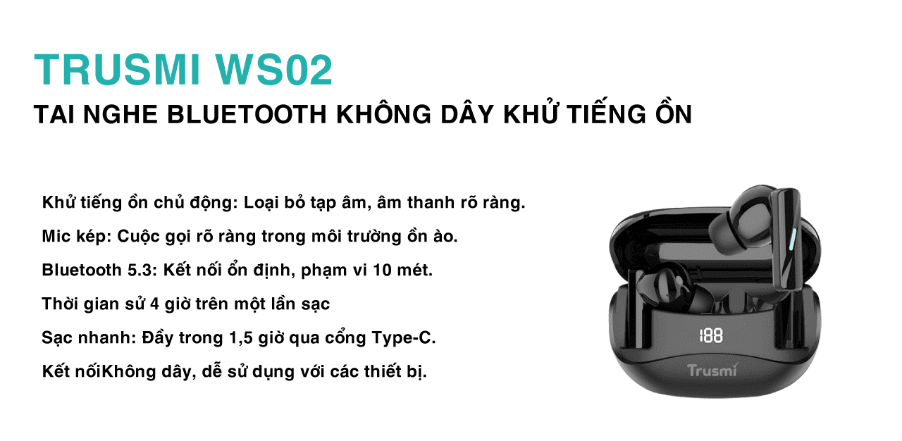 Tai Nghe Bluetooth Không Dây Khử Tiếng Ồn Trusmi Ws02